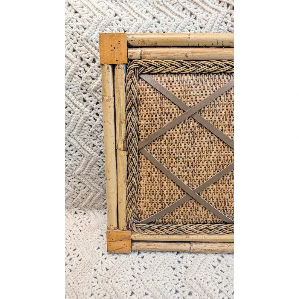 Vintage Bamboo Rattan French Memo Board Photo Holder Wall Decor 20x16 Boho Tiki
